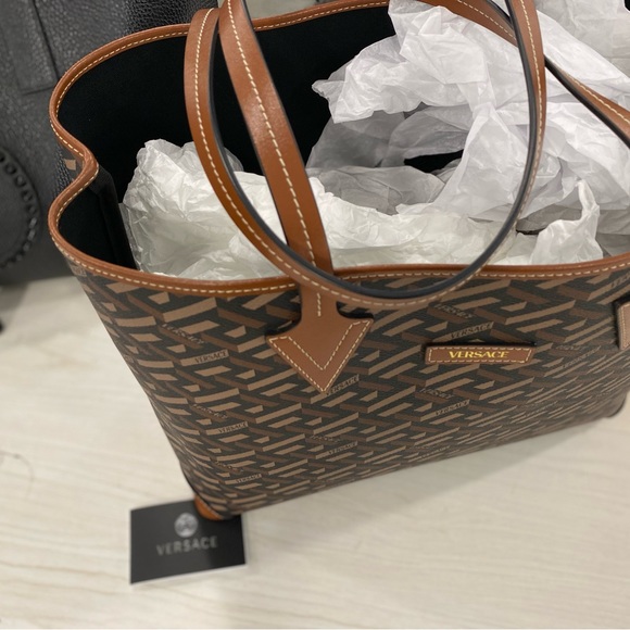 Versace Greca Monogram Coated Canvas Tote - Picture 3 of 6